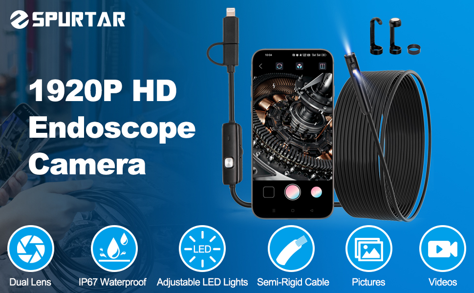 [DualLens] Endoscope Camera with Light 1920P HD Borescope