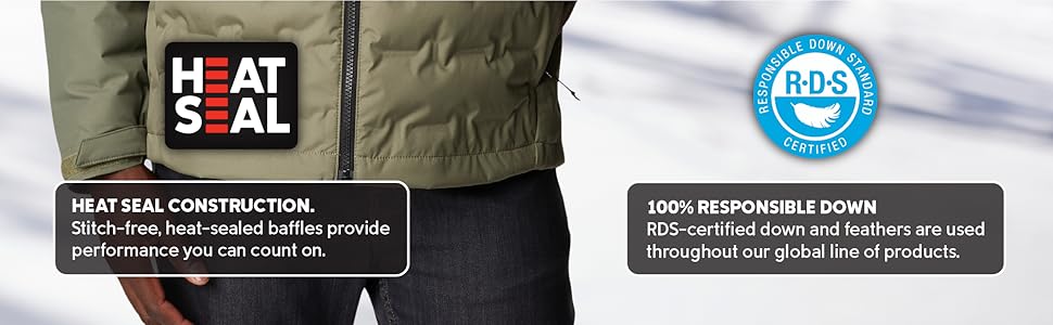 650 Down filled with heat sealed baffles, RDS certified down