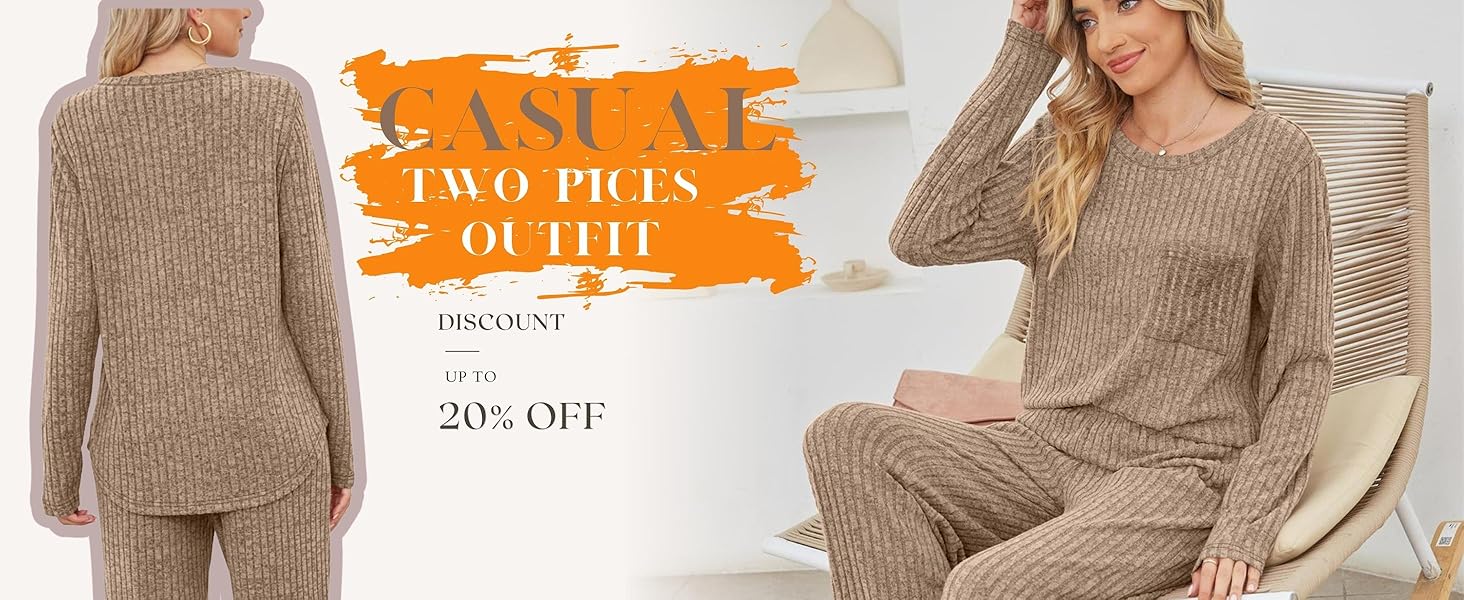 Womens Leisure Suits Ribbed Lounge Set Casual 2 Piece Outfits