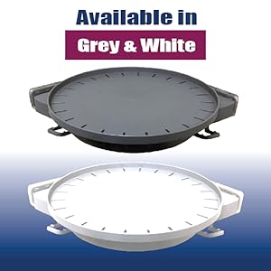 Gray and white shelf shown on a white and blue gradient background with margenta bar on top.