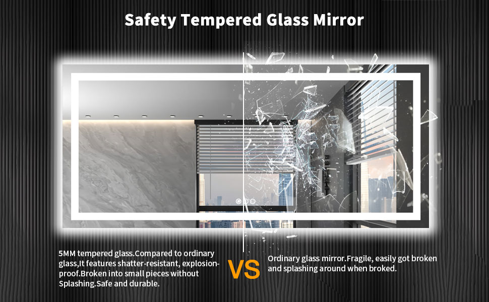 tempered glass led bathroom mirror