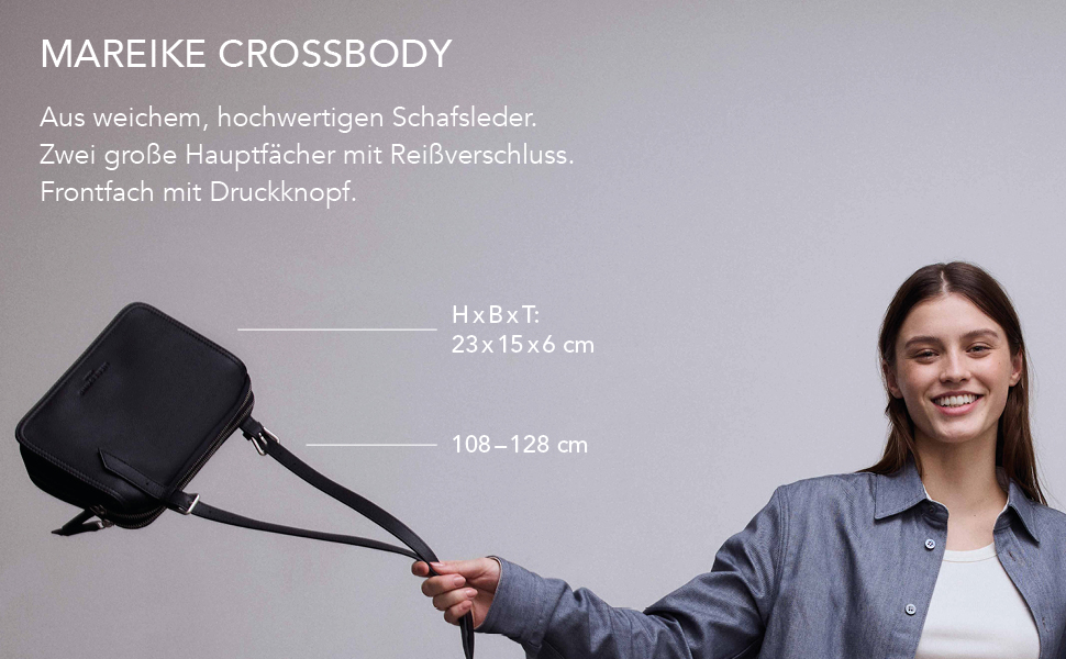 Mareike crossbody bag made of genuine leather. With adjustable shoulder strap.