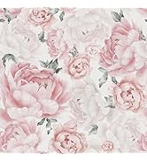 Safiyya Pink Floral Wallpaper Peel and Stick Removable Self Adhesive Wall Paper for Bedroom Bathr...