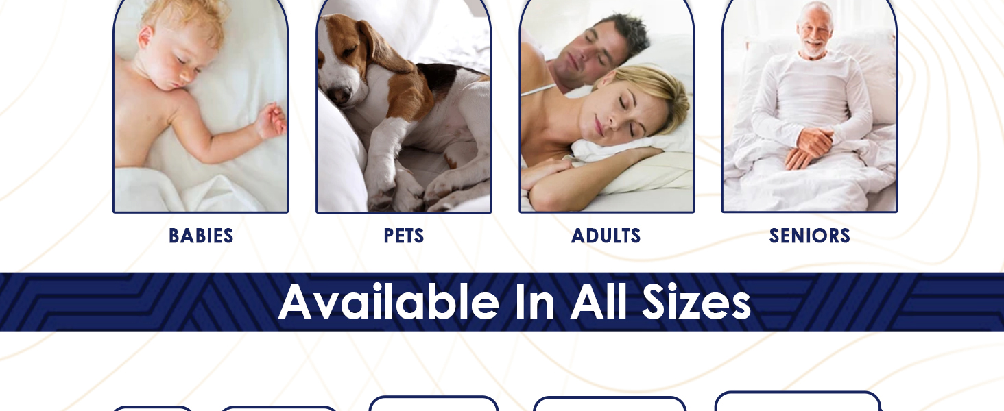 Mattress protector used by baby, pet, adult, and senior, showcasing comfort for all ages.
