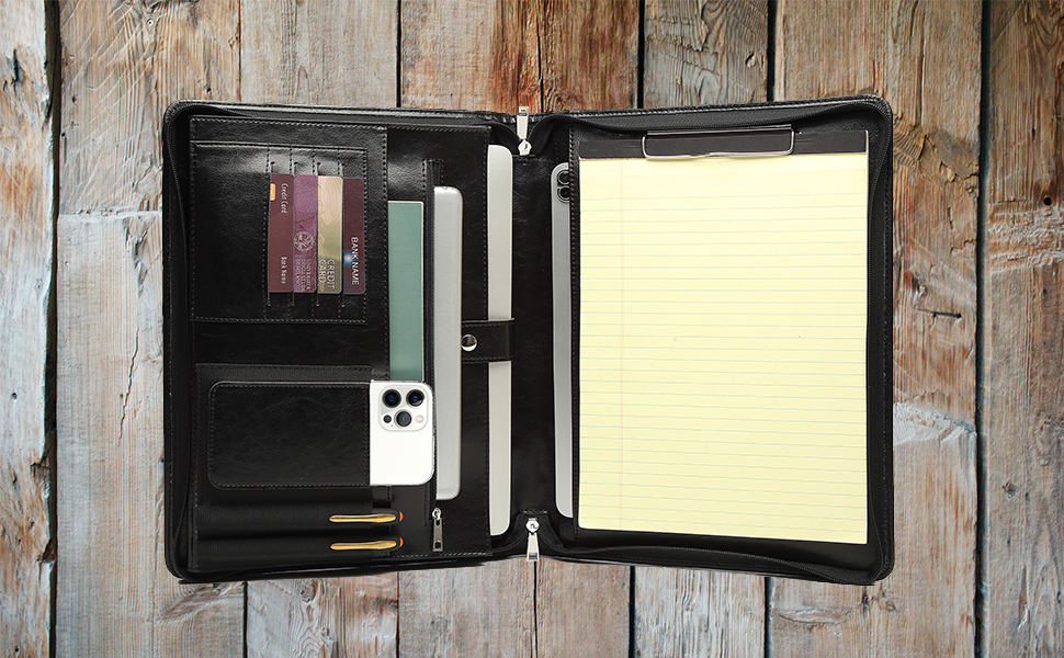 Geslun Vegan Leather Portfolio Binder, Padfolio with Clip