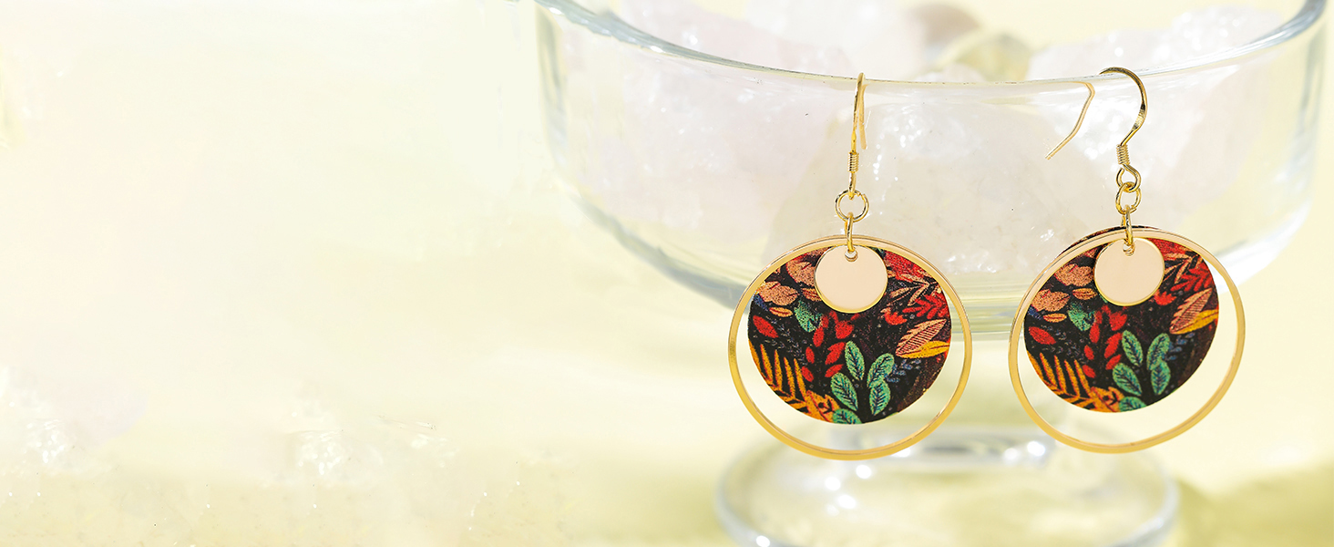 colorful plant flower print dangle earrings