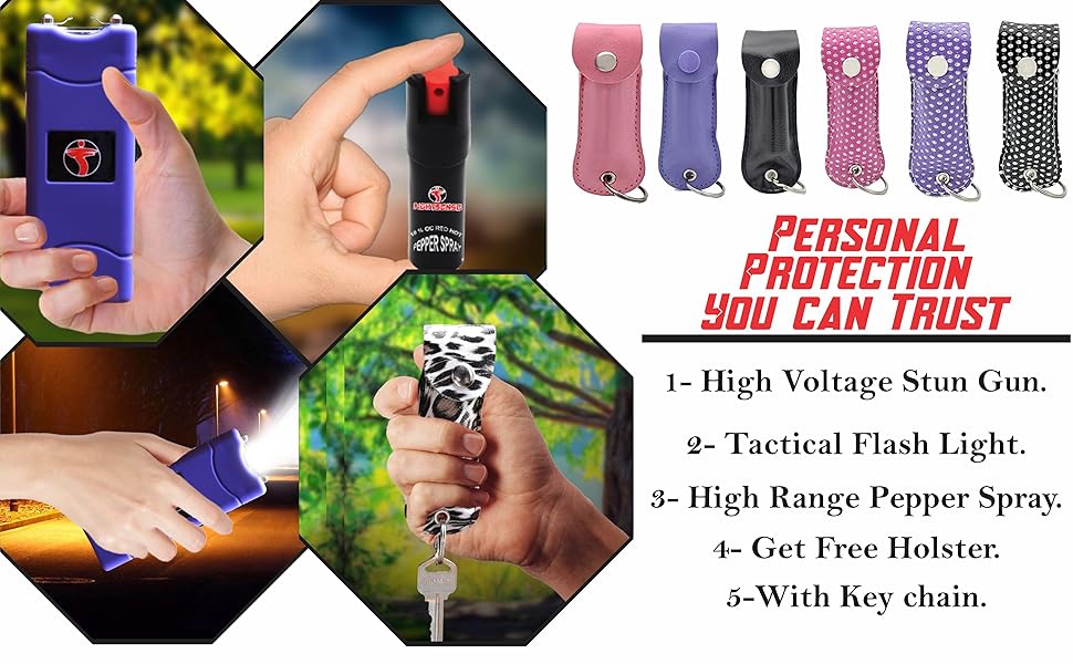 FIGHTSENSE Mini Stun Gun amp; Pepper for Max 40 OFF Combo Pack Self Spray