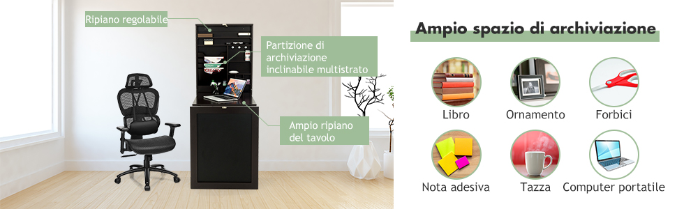 COSTWAY Scrivania Da Parete, Tavolo Pieghevole A Parete Con Lavagna E Mensola Regolabile, Scrivania Multifunzione Con Scaffali Per Casa Ufficio, 87 X 60 X 150 Cm (Nero) 14 1