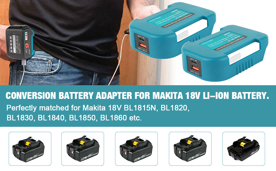 QUPERR 2 Pack Battery Adapter, USB Charger Compatible with Makita 18V