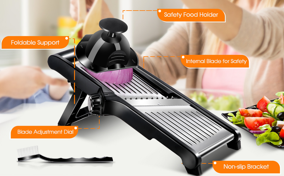 Mastertop Mandoline Food Slicer, 5 in 1 Stainless Steel Mandoline Vegetable Slicer, Adjustable