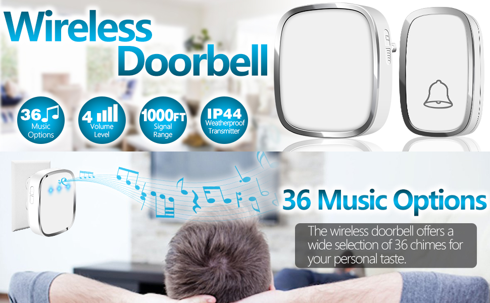 Anko Wireless Doorbell, Plug and Play Waterproof Door Bell Kit; 1000