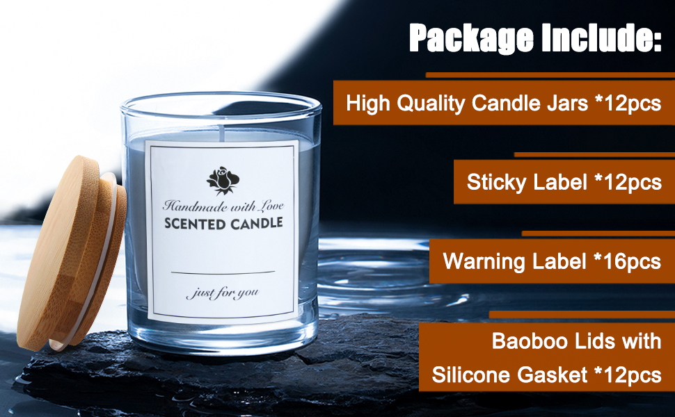 CONNOO 12Pack 10 OZ Clear Glass Candle Jars with Bamboo Lids for Making