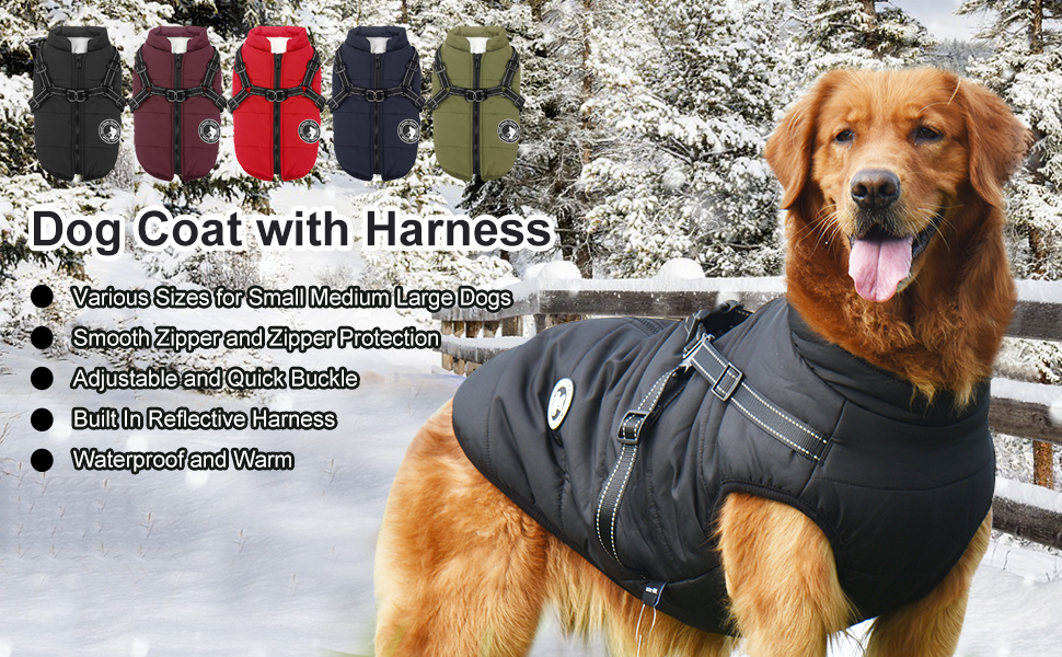Gyuzh Dog Coat with Harness Winter Dog Coat Fleece Dog