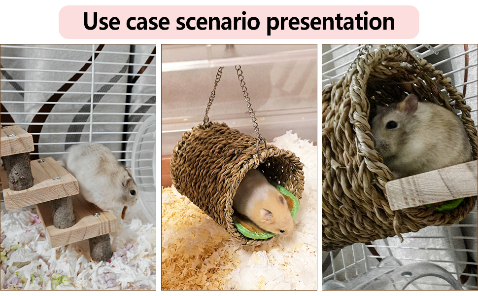 Hamiledyi Hamster Climbing Ladder Wood Stair and Hanging Hammock Set Wooden Molar Toys Cage Accessories for Syrian Hamster Gerbil Mice 16 Hamster wooden ladder and hammock