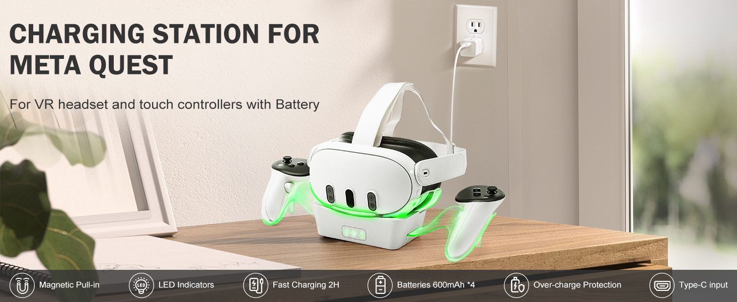 VR Charging Dock for Quest 3 Charging Stand for Oculus/Meta Quest 3 Magnetic Charging Statio