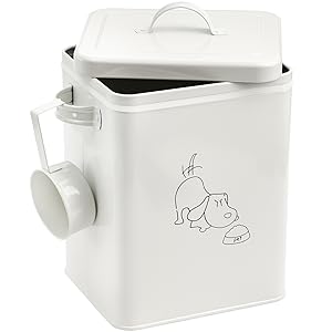 DELA DISCOUNT 1d56747a-b594-4b1b-8514-91eae0323eac.__CR0,0,1600,1600_PT0_SX300_V1___ SOUJOY Pet Treat and Food Storage Bin with Lid and Scoop, 5LBS White Vintage Farmhouse Storage Tin, Coated Carbon Steel Canister, Gift for Dogs and Owners  