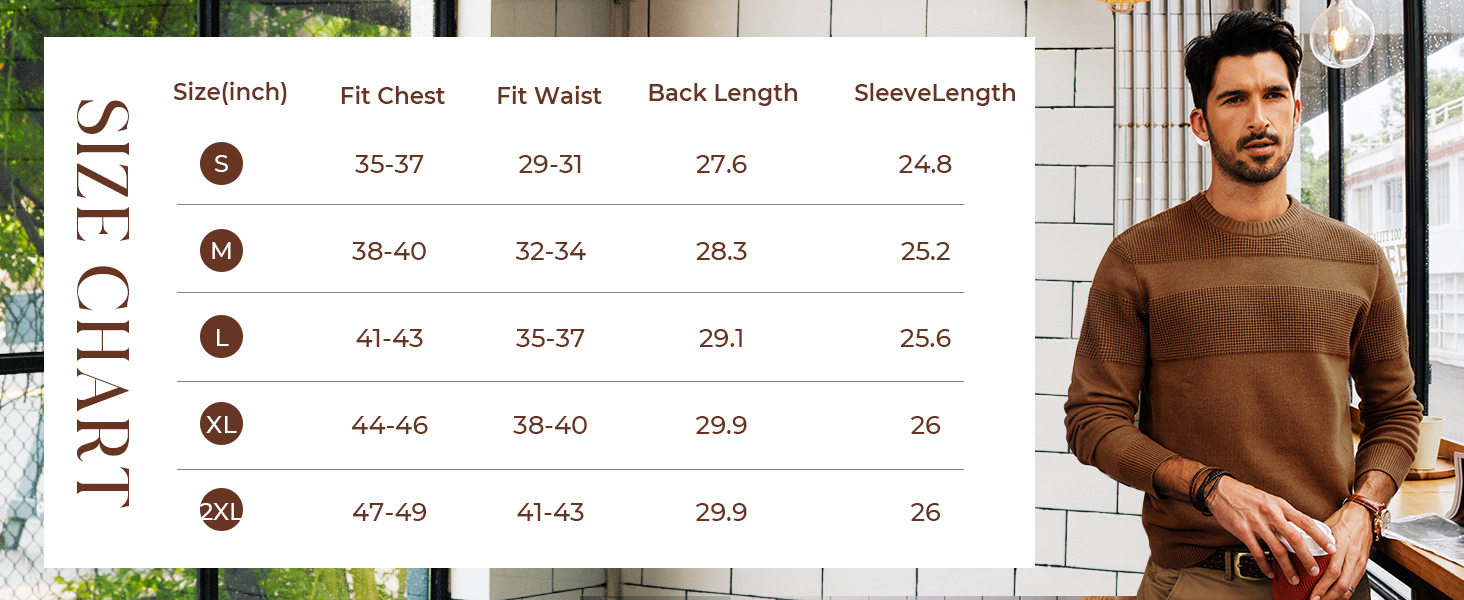 Mens Crewneck Textured Sweater Size Chart