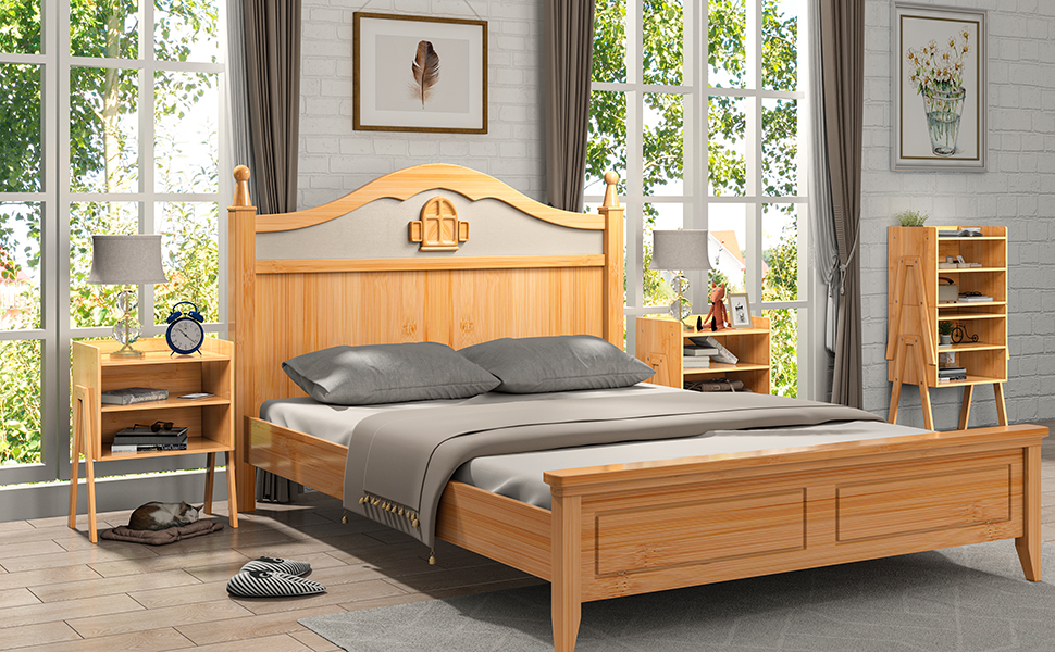 Frmobepts Bamboo Night Stand Set 2, Stackable Bedside