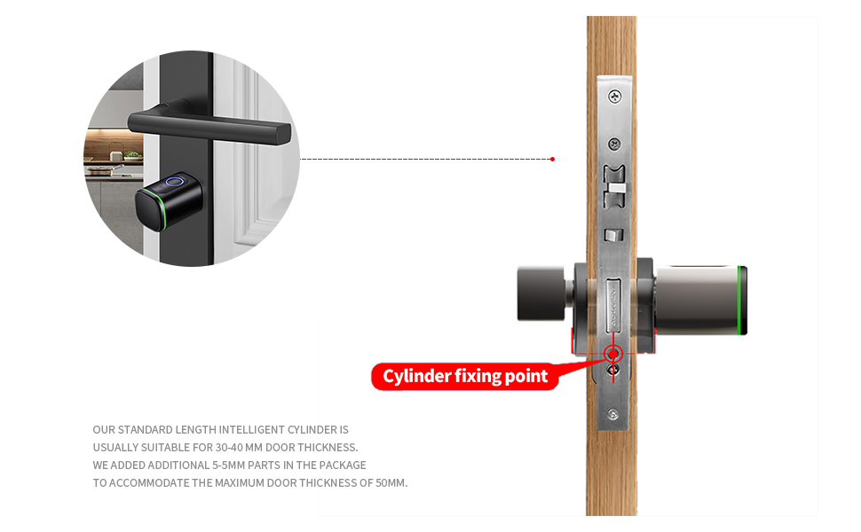 ACNCN Fingerprint Smart Lock Door Handle, 4-in-1 Smart Locks, Smart Lock Deadbolt with Lever, Fingerprint, IC Card, Key, Tuya App Unlock(Black) 20 details