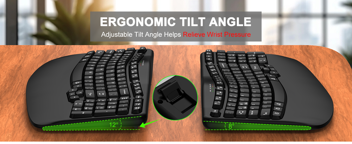 Wireless Keyboard and Mouse Combo Wave Keys Ergonomic Keyboard Wrist Rest Advanced Ergonomic Mouse