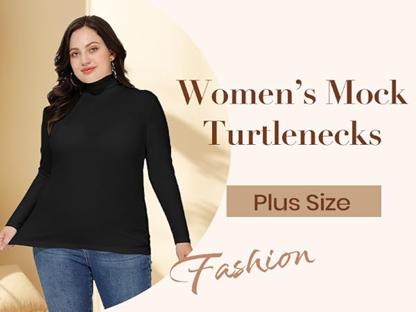 RITERA Plus Size Tops for Women Black Turtleneck 1X Long