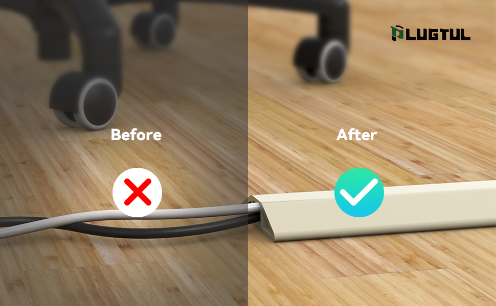 Floor Cord Cover PLUGTUL, 5 FT Wire Cover for Floor, Self