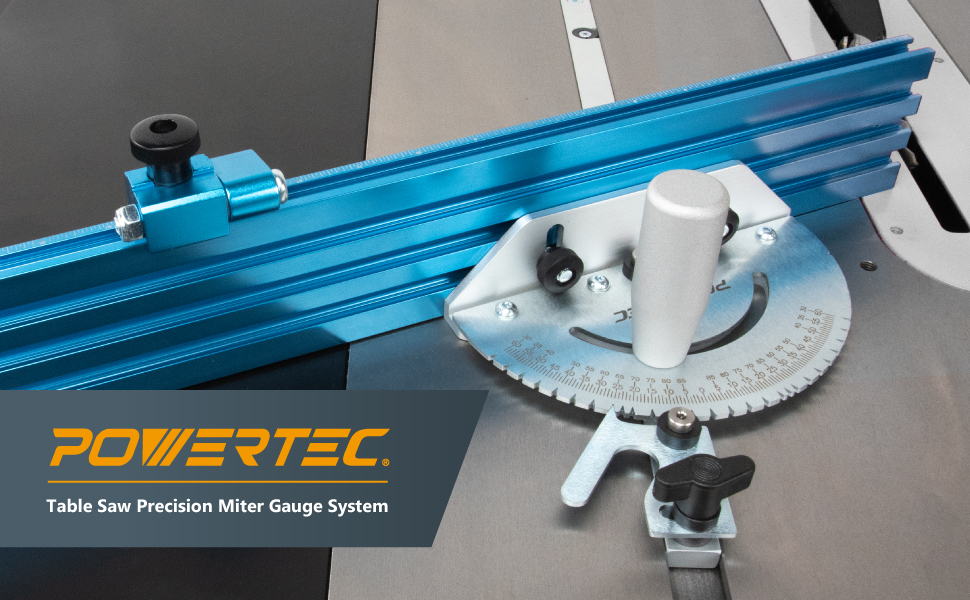 POWERTEC Table Saw Miter Gauge System 27 Angle Stops, 3/4”x
