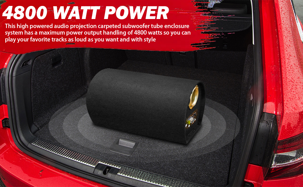FABTEC 10 Inch Active Super Bass Tube Subwoofer for Car with Inbuilt