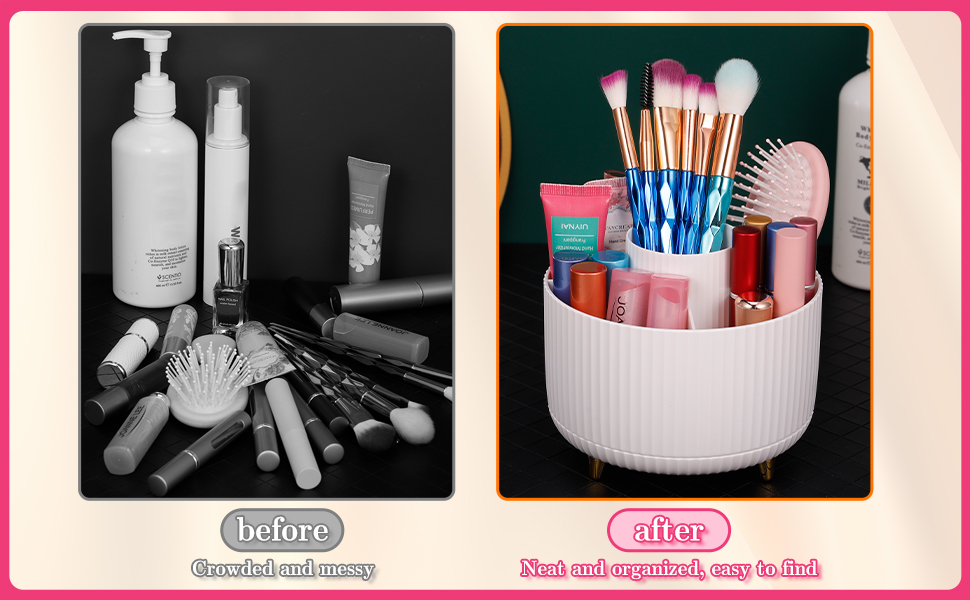 Rotating Makeup Organizer, 360° Spinning Make up Stand, 5 Slot Makeup Brushes Cup and Pencil Pen Holder, for Vanity Decor, Bathroom Countertops, Desk Storage Container, Cosmetic Display Cases(White) 11 Rotating Makeup Organizer