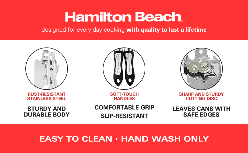Hamilton Beach Can Opener 8.5in Soft Touch PP Handle