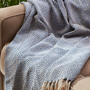 Large Blue Warm Throw Blanket on Sofa Couch Casual