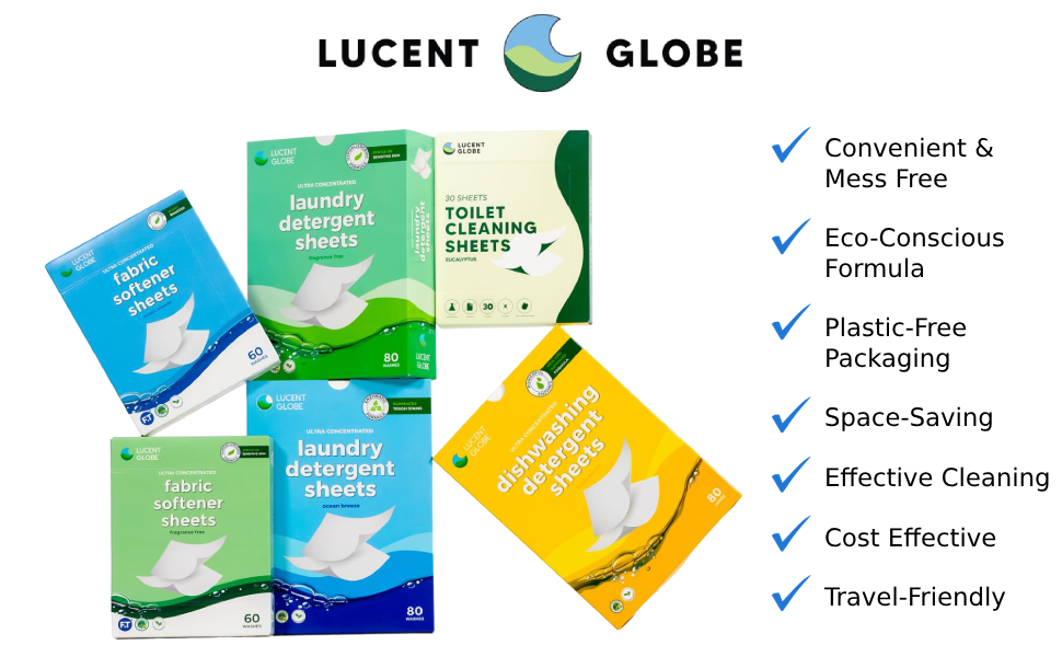 Lucent Globe Sensitive Fragrance Free Laundry Detergent Sheets, 80 Washes, PlantBased