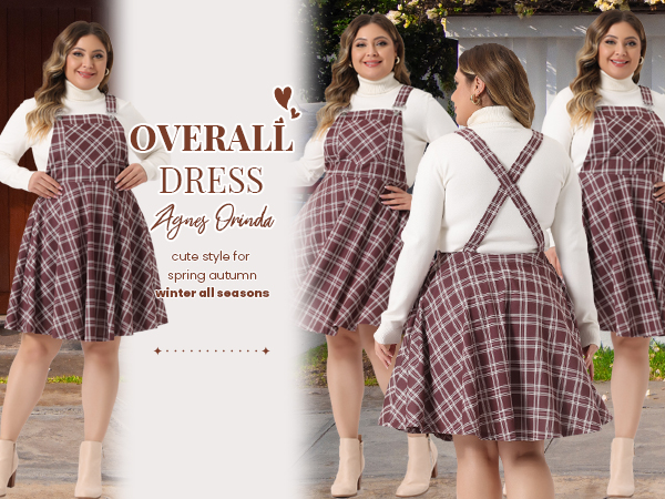 Agnes Orinda Plus Size Casual Overall for Women Pinafore Dress