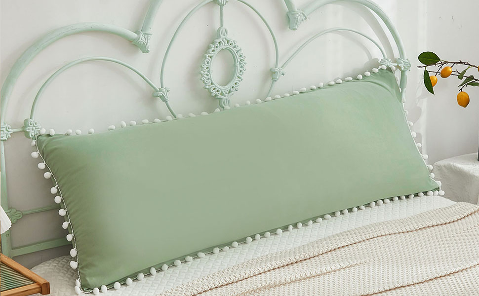 Bedbay Sage Green Body Pillow Pillowcases,Pom Pom Boho Body Pillow