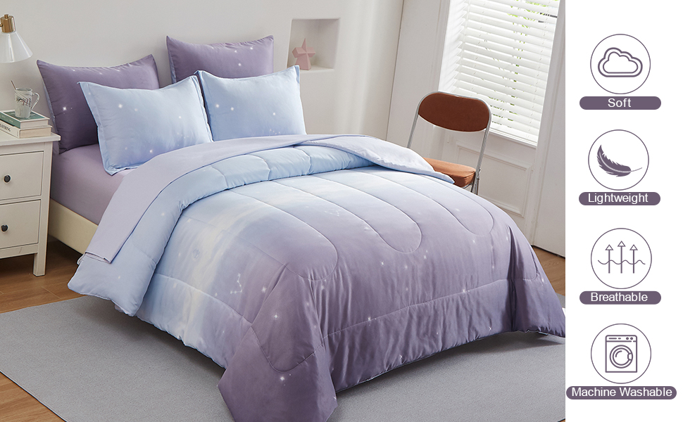 Girls Comforter Set Queen Size Colorful Ombre Purple