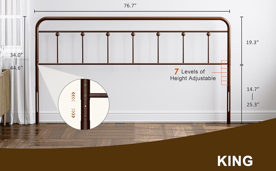 IKIFLY Metal King Size Headboard Adjustable Height