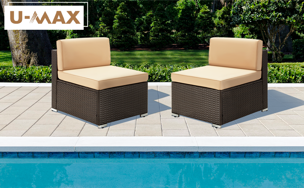 UMAX 2 Piece Outdoor Patio Furniture Set, PE Rattan Wicker