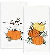 FYSUIMU 2 Pcs Fall Hand Towels Embroidered Towel Stacked Pumpkin Absorbent Bath Towel for Autumn ...