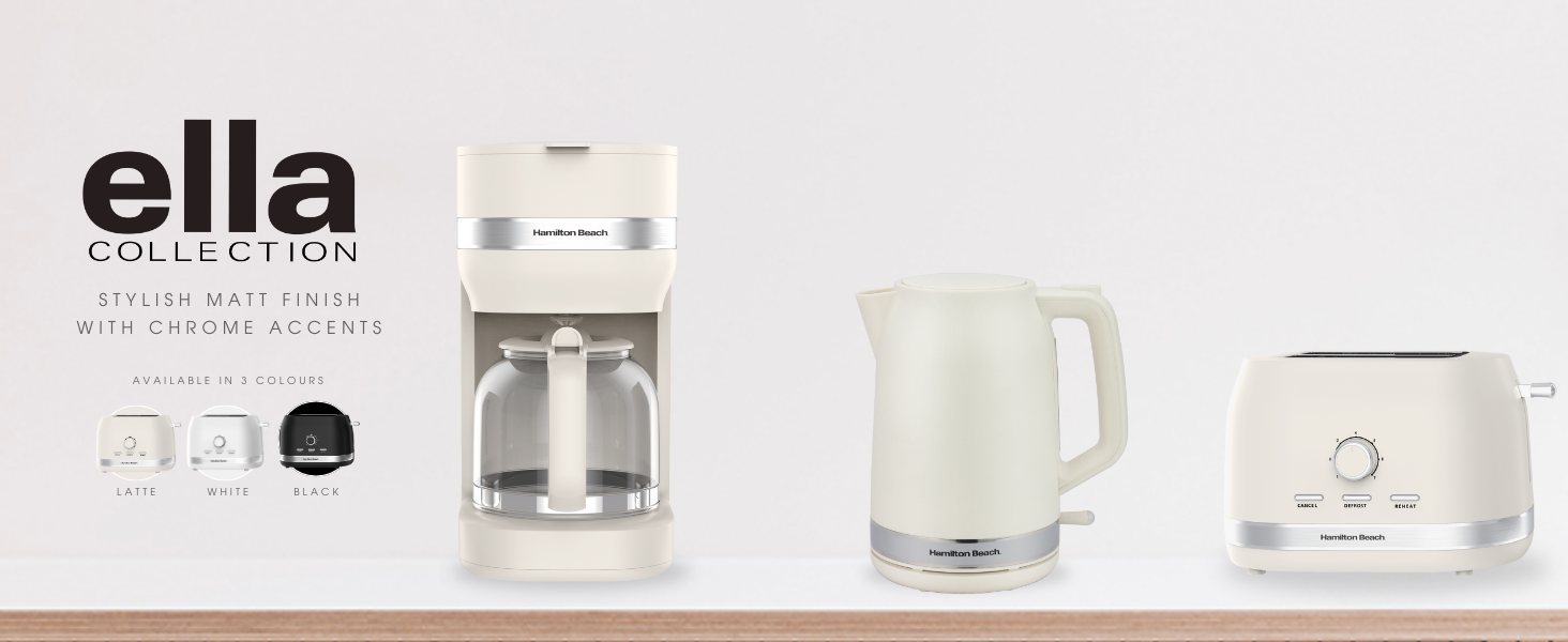 Hamilton Beach, Ella, Range, Breakfast, Black, White, Cream, Filter Coffee, Machine, Toaster