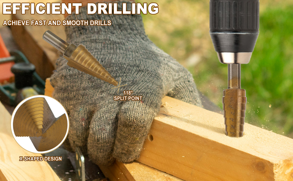 Step Drill Bit Set 5 Titanium Coated Hss Step Bit & Automatic Center