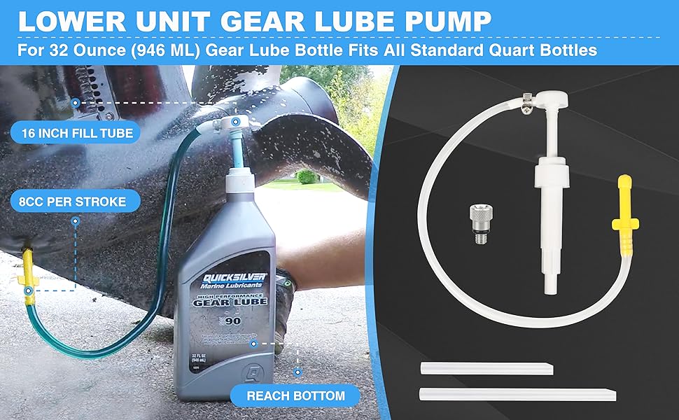 Lower Unit Gear Lube Pump for QUART BOTTLES, 8cc Hand