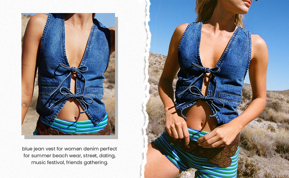 Amazon.com: Women Y2K Denim Button Down Vest Vintage Deep V