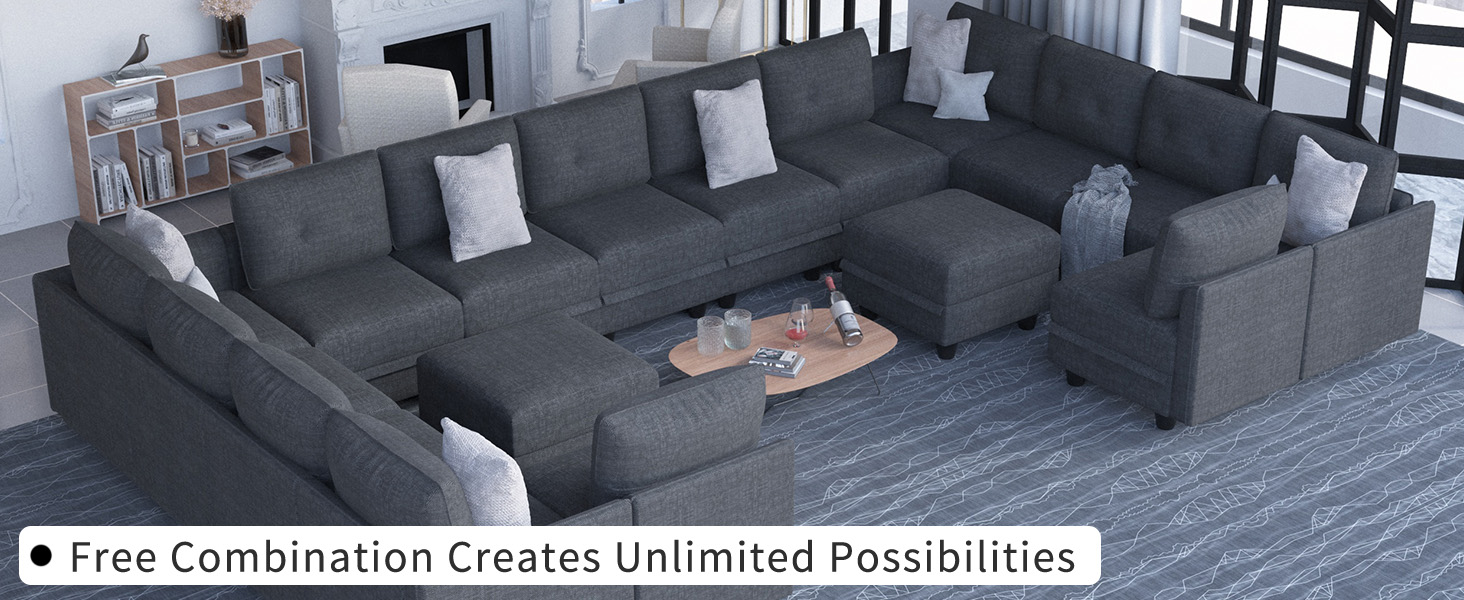 LLappuil Sectional Sleep Sofa 6 Seater Flame Retardant Fabric Modular Couch with