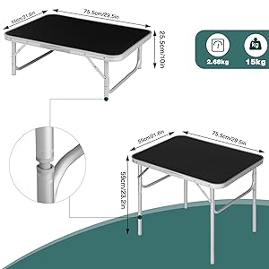 WOLTU Multifunctional Folding Camping Table. Garden Table. Balcony Table. Side Table For Garden. Terrace. Balcony Or Picnic In Aluminium And MDF. Black 20 CPT8131sz