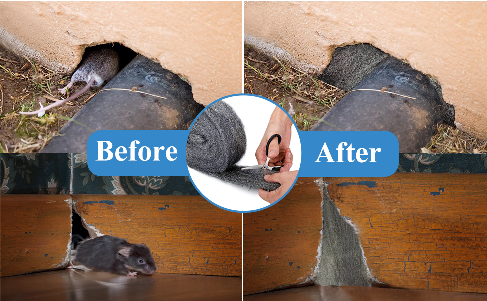 Steel Wool for Mice Control 2 Pack of 3"×15Ft Steel Wool, Gap Filter