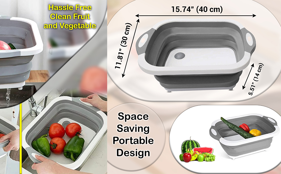 Collapsible with Foldable Chopping Board - Multifunctional Wash Basin Drainage & Washing Vegetables