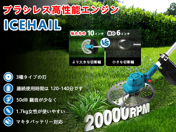 Amazon.co.jp: ICEHAIL 電動 草刈り機 充電式 ブラシレスモーター