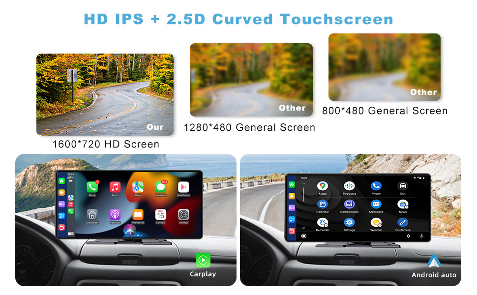 10.36 Inch Portable Apple Carplay & Android Auto, Ellinic 2023 Newest Wireless