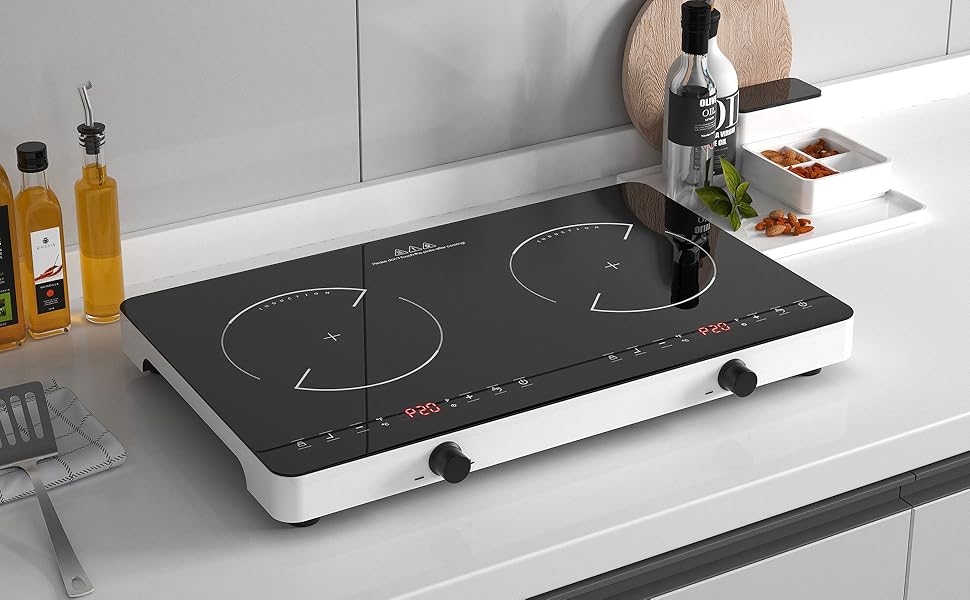 VBGK Double Induction Cooktop,120V Induction Burner Hot Plate with Knob Control,9 Power Levels