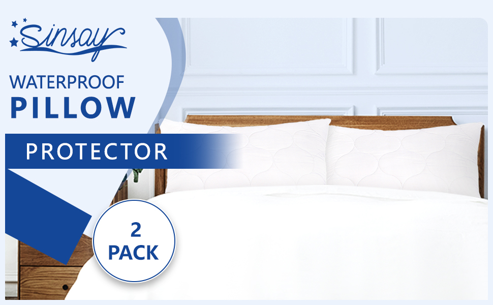 2 Pack Quilted Standard Waterproof Pillow Protector, Zippered Pillow Cover Breathable Noiseless